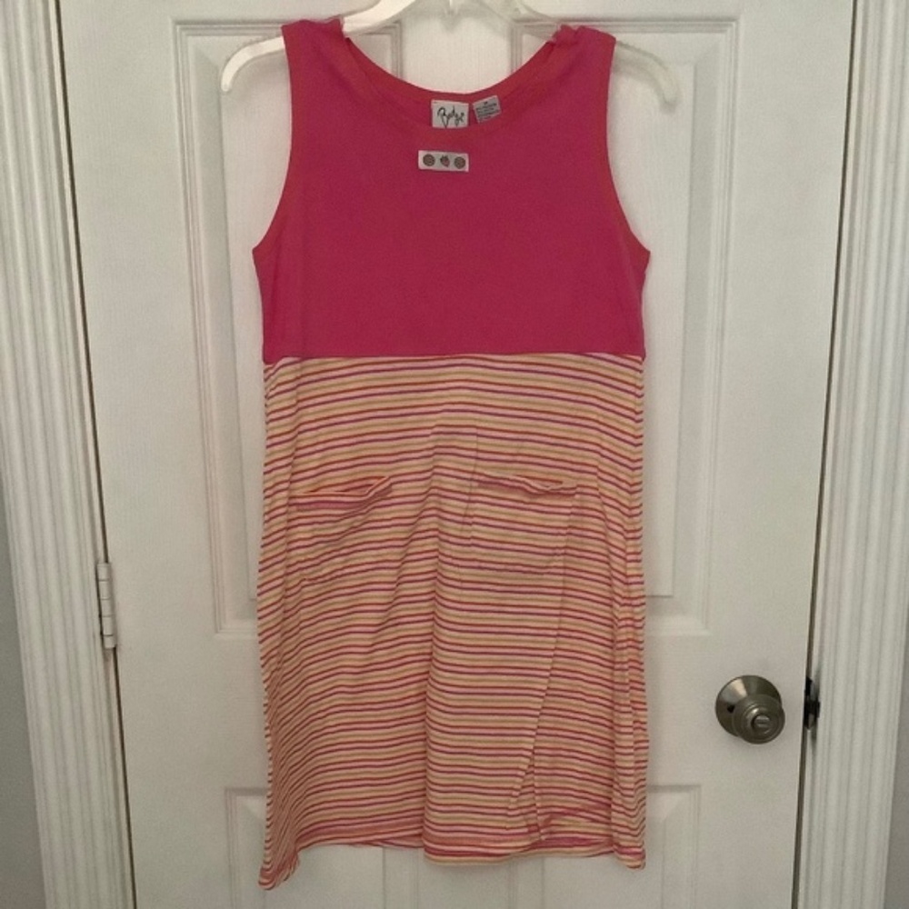 Badge Girls’ Pink/White/Orange/Yellow Striped Sleeveless Dress Size 16 VINTAGE